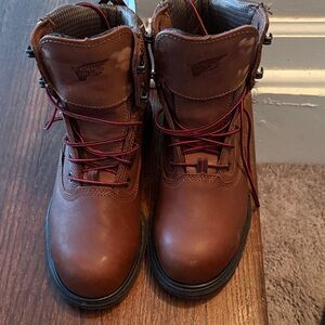 Red Wing Shoes Brown Leather Boots with Red Stitching